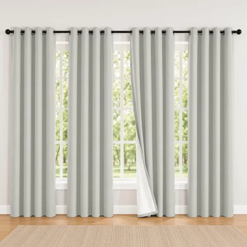 Vista 11 de 2 paneles de cortinas 100% opacas, de peso medio, con aislamiento térmico y ojales para dormitorio, sala de estar, tratamiento de ventana
