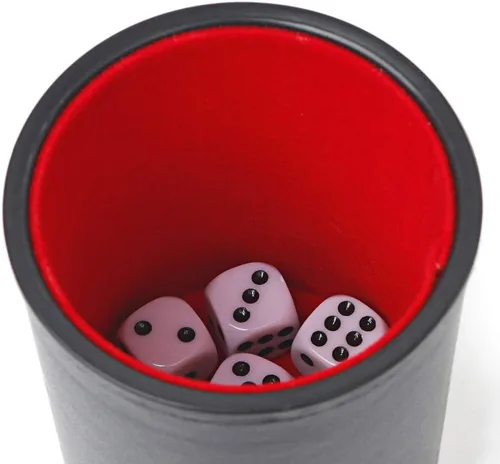 Vista 4 de Taza de dados profesional con forro de fieltro - con 6 dados silenciosos para el juego de Yahtzee Negro