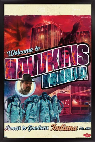 Vista 8 de Trends International Netflix Stranger Things - Póster de pared de Welcome to Hawkins Indiana, 22.4 pulgadas de largo x 14.7 W, versión enmarcada