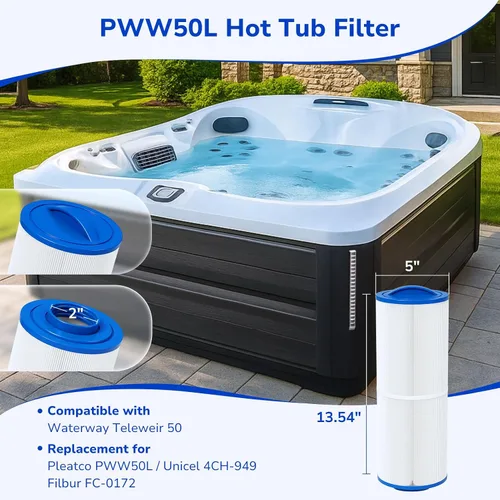 Vista 2 de Fil-fresh PWW50L - Filtro de repuesto para bañera de hidromasaje, compatible con Waterway Teleweir 50, el filtro de spa reemplaza 817-4050, Pleatco
