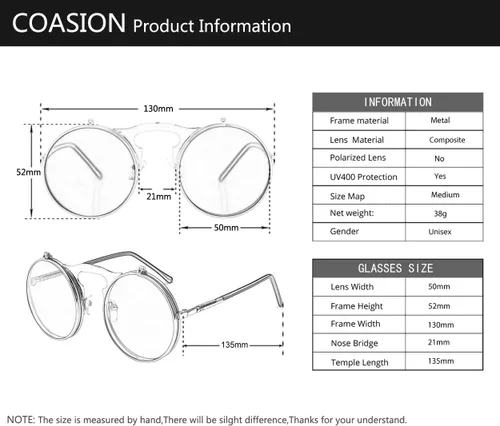 Vista 6 de COASION Gafas de sol redondas vintage para hombres y mujeres, jóvenes, círculo, steampunk, disfraz