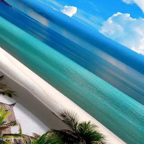 Vista 6 de Sanzugh - Tapiz de pared de playa del océano, arte de ventana falsa de naturaleza del mar de Hawái, tapices para colgar en dormitorio, dormitorio