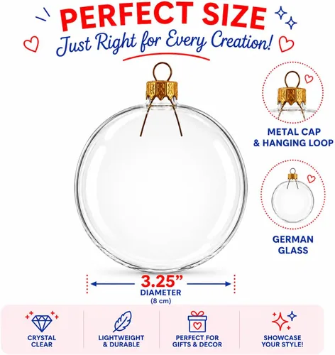 Vista 4 de Juego de 6 bolas de cristal transparente adornos de Navidad DIY Craft 3.25 pulgadas
