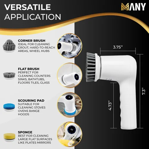 Vista 3 de Limpiador eléctrico giratorio 2023, cepillo de limpieza con 4 cabezales reemplazables de limpieza de baño y cocina, fregadores eléctricos