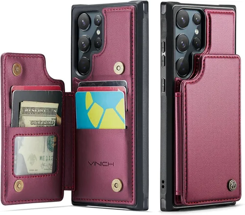 Vista 10 de Vinich Funda tipo cartera para Samsung Galaxy S22 Ultra con tarjetero Negro