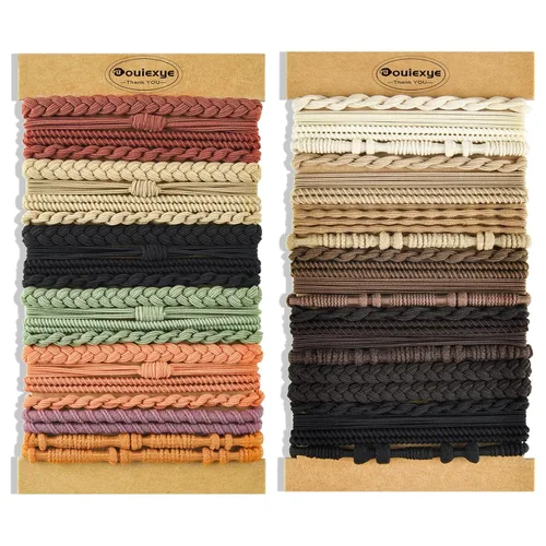 Vista 9 de Pulseras para el cabello para mujer, 24 piezas de accesorios para el cabello bohemio en 12 colores, 5 estilos, no dañan el cabello grueso Boho A