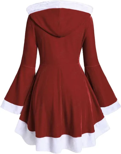 Vista 6 de Disfraz de Sra. Claus de talla grande, sexy, de piel profunda, cuello en V, vestido de Navidad, retro, estampado a cuadros, vestido de fiesta