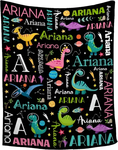 Vista 59 de Manta de regalo personalizada de dinosaurio con nombre para niñas, niños, recién nacidos, dinosaurio, manta personalizada para envolver al bebé