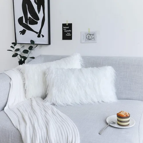 Vista 9 de K KEVIN TEXTILE - Juego de 2 fundas decorativas de lujo serie nueva estilo negro de pelo sintético para cojines de sofá, dormitorio y automóvil, 45