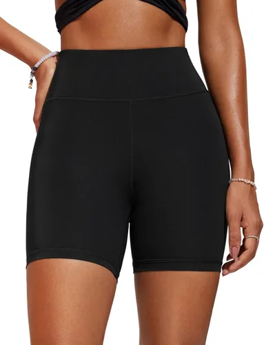 Vista 3 de CRZ YOGA Pantalones cortos de natación para mujer de 5 pulgadas, pantalones cortos de cintura alta, pantalones cortos de baño atléticos con forro