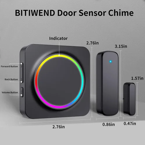Vista 10 de Timbre de puerta, timbres de puerta cuando la puerta se abre, sensor de puerta con alarma de puerta abierta y alcance de 600 pies, 32 timbres, 5