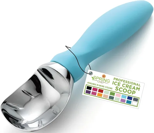 Vista 24 de Spring Chef - Cuchara para helado rosa de alta resistencia con mango suave, cuchara profesional para helado, cuchara de metal para masa de galletas