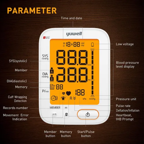 Vista 7 de yuwell Monitor de presión arterial del brazo superior Grado médico, máquina BP para uso doméstico 2 usuarios, lecturas de 99 x 2, manguito