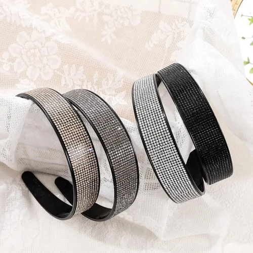 Vista 5 de Diademas con pedrería para mujeres y niñas, 4 piezas de diadema brillante de cristal antideslizante, diadema de cabello de pedrería sólida