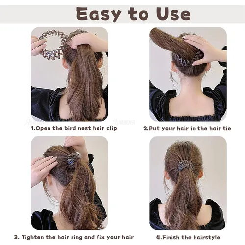 Vista 4 de AUEAR, Paquete de 7 pinzas para el cabello mágicas de nido de pájaros, accesorios para el cabello para mujer, coleteros para cola de caballo