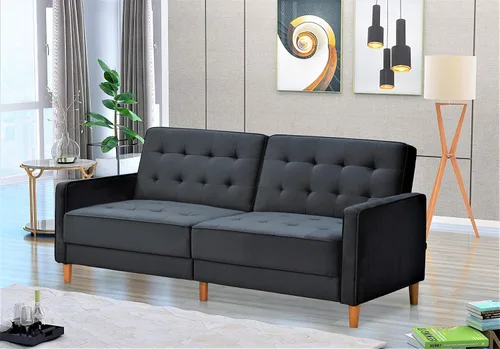 Vista 2 de Container Furniture Direct Nia - Sofá cama tapizado de terciopelo moderno, color negro