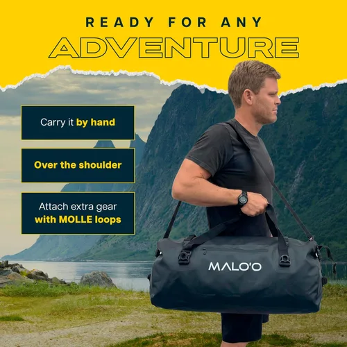 Vista 4 de Malo’o Bolsa de lona impermeable seca, Bolsa de equipo resistente de cubierta enrollable impermeable con correas para el hombro y bucles Molle