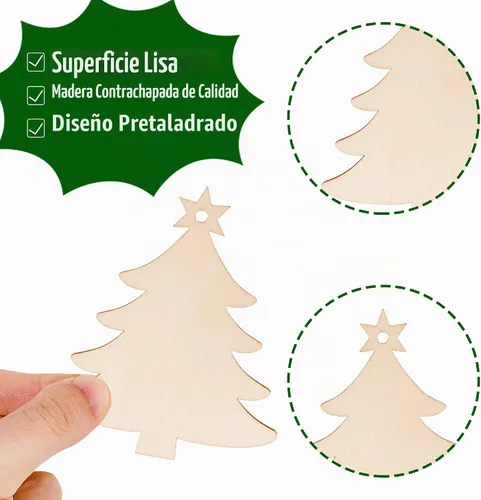 Vista 2 de Max Fun - 100 piezas de adornos de Navidad de madera en blanco