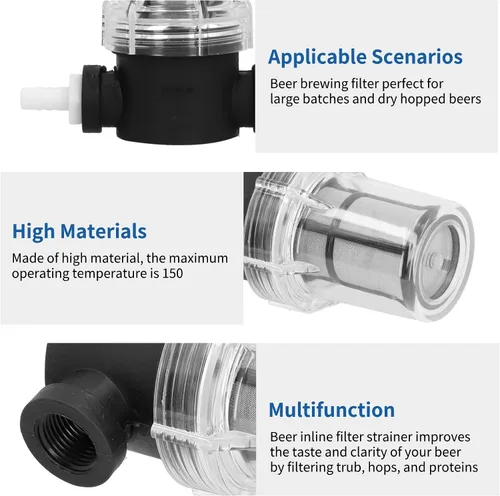 Vista 9 de Cyrank Inline Beer Filter, Beer Inline Filter Strainer Beer Brewing Filter Beer Mesh Filter for Home Brewing 150 80 Mesh Water and Beer Filtering
