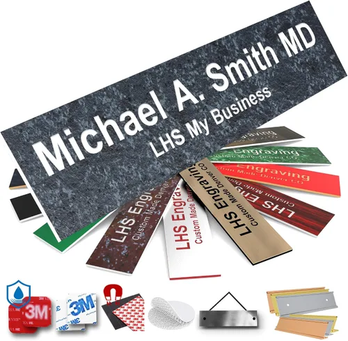 Vista 19 de Placas de identificación grabadas para letrero de puerta, placa de plástico azul claro personalizada con letras blancas, fabricadas en Estados B1
