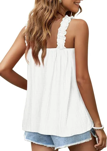 Vista 2 de LYANER Blusa sin mangas con cuello cuadrado y tirantes fruncidos para mujer