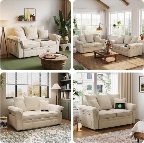 Vista 8 de LINSY HOME Sofá modular con cama extraíble, sofá biplaza modular de pana grande, reposabrazos ancho, sofá modular de 62 pulgadas y 2 asientos