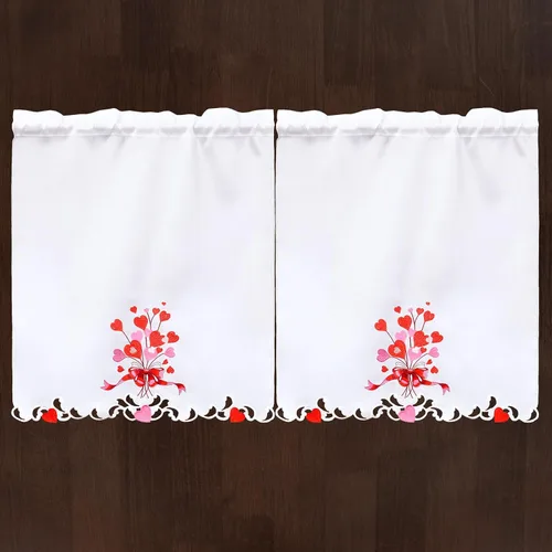 Vista 4 de Grelucgo Juego de cortinas bordadas para ventana de cocina (corazón)