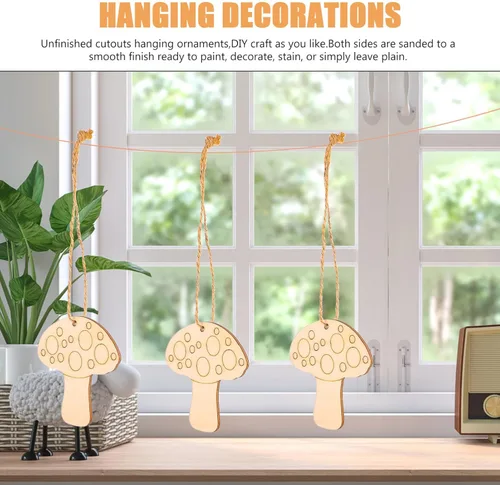 Vista 5 de VILLCASE Seta de madera para manualidades, 10 piezas de setas de madera sin terminar, setas naturales para manualidades, mini figuras de hongos