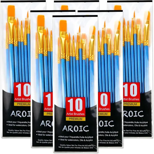 Vista 18 de AROIC Pinceles de Pintura Pequeños a Granel, 80 Piezas de Pinceles de Pintura de Cerdas de Nylon Negro para Niños con Punta Plana Redonda
