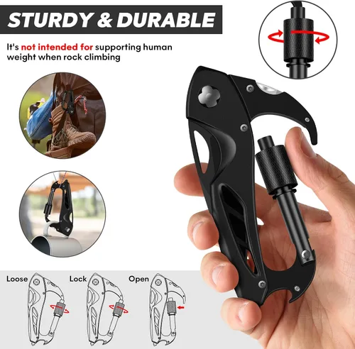 Vista 5 de Herramienta múltiple con mosquetón con cuchillo de bolsillo, equipo de supervivencia para camping y senderismo, llavero con mosquetones EDC