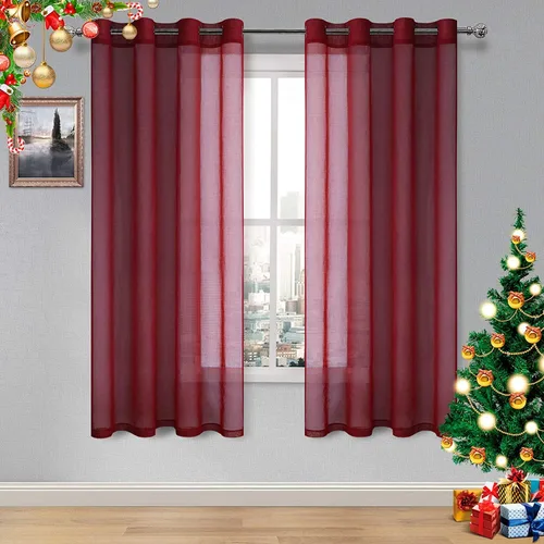 Vista 170 de DWCN Cortinas traslúcidas color verde frijol para sala de estar y dormitorio - Cortinas voile con aspecto de lino sintético con ojales en la parte