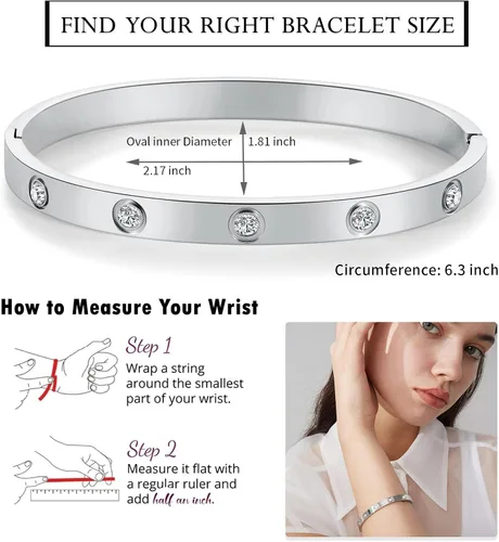 Vista 4 de PDWZNBA - Pulseras de amistad y amor chapadas en oro de 18 quilates con circonitas cúbicas, brazalete de acero inoxidable de moda