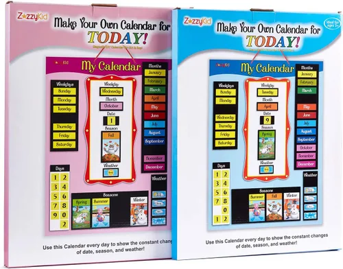 Vista 6 de ZazzyKid Calendario magnético y tabla meteorológica para niños, calendario diario preescolar de aprendizaje para días de la semana, meses, clima