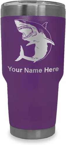 Vista 24 de LaserGram Vaso aislado al vacío de 20 onzas, gran tiburón blanco, grabado personalizado incluido (negro)
