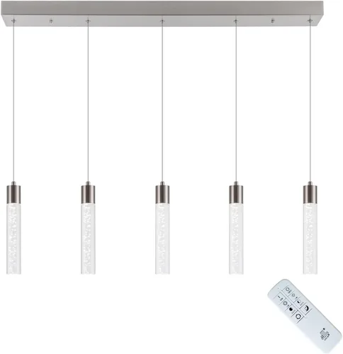 Vista 16 de Luces colgantes para isla de cocina con control remoto, níquel cepillado regulable y cilindro transparente, luces colgantes de cocina de altura