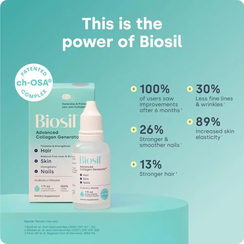 Vista 2 de Biosil Suplemento potenciador de colágeno – Gotas de 0.5 onzas líquidas, paquete de 2 – Activador patentado ch-OSA para piel, cabello, uñas