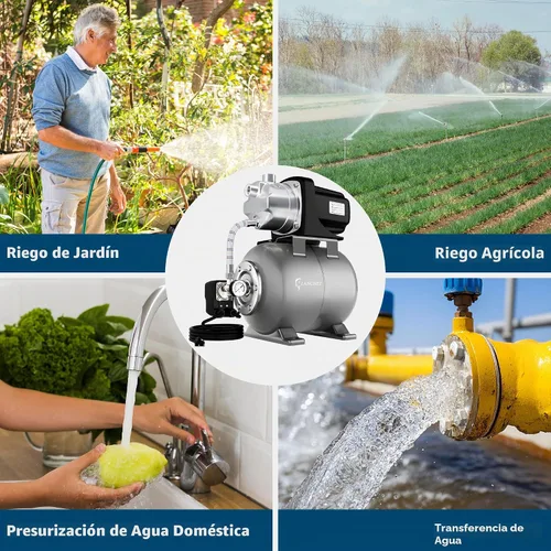 Vista 8 de Lanchez Bomba de jardín de pozo poco profundo de 1.6 HP, bomba de riego de acero inoxidable, 1340 GPH, bomba automática de chorro de agua