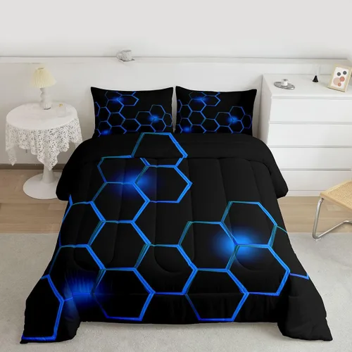 Vista 32 de Feelyou Juego de ropa de cama con estampado de aviones para niños y niñas, juego de funda de edredón de microfibra estilo boceto azul y blanco