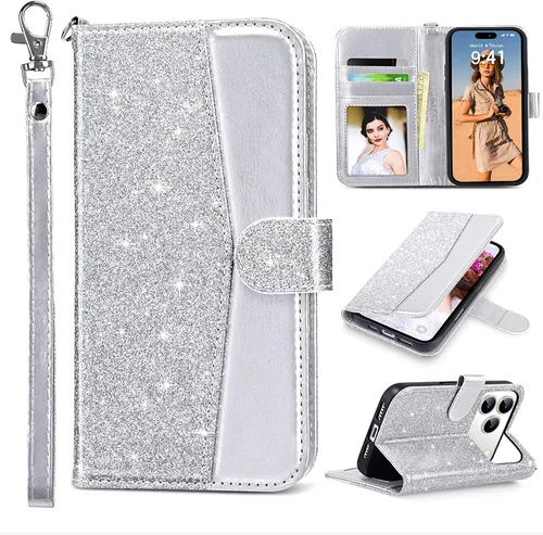 Vista 19 de ULAK Funda tipo billetera compatible con iPhone 15 para mujeres, funda tipo cartera con estampado floral de piel PU premium con porta tarjetas