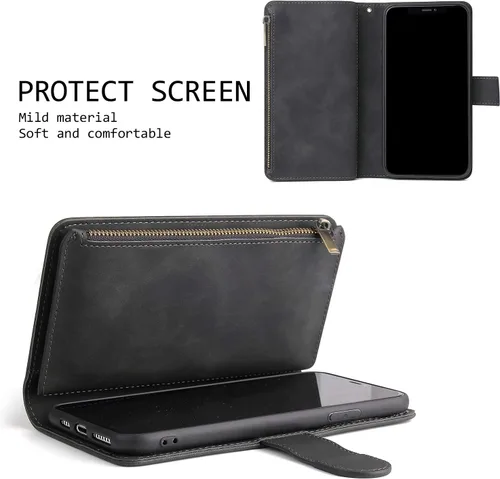 Vista 7 de UEEBAI - Cartera clásica de cuero sintético con cierre magnético, funda de iPhone con cierre
