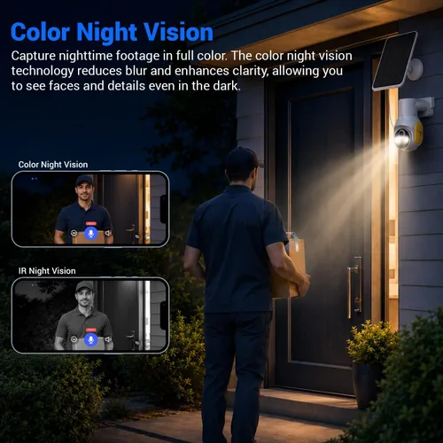 Vista 5 de Cámara de seguridad FameVibe 1080p inalámbrica con panel solar, detección inteligente de humanos con IA, audio de 2 vías, visión nocturna a