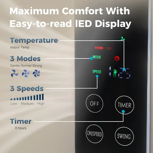Vista 12 de Aottop Ventilador de pedestal de 16" con pantalla táctil y termómetro LED