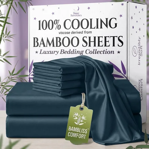 Vista 26 de SLEEP SANCTUARY - Juego de sábanas 100% viscosa derivada de bambú tamaño individual 4 piezas – Sábanas de lujo BamBliss de enfriamiento