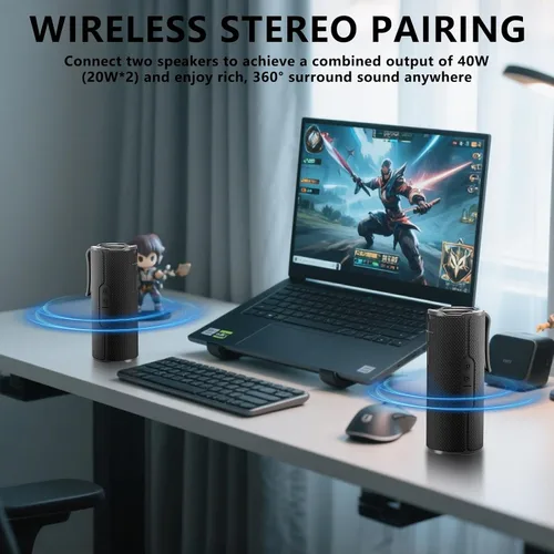 Vista 3 de COOPERS Altavoz Bluetooth portátil, altavoz Bluetooth inalámbrico, altavoces impermeables IPX5 con luces RGB, graves profundos de sonido estéreo