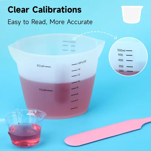 Vista 3 de Gartful Tazas de medición de silicona reutilizables de 500ml, tazón grande de mezcla de silicona con escala precisa para epoxi, moldes de fundición
