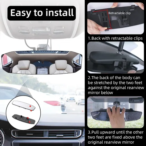 Vista 6 de Ziciner Espejo Retrovisor para Automóvil, Espejo Retrovisor Panorámico de Ángulo Amplio Interior con Clip de 11'', Espejo Extendido Antirreflejo