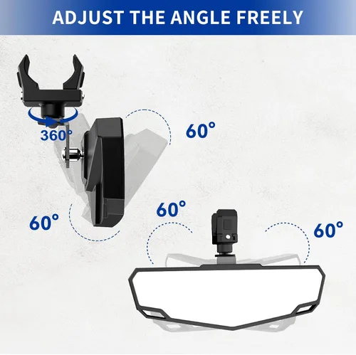 Vista 5 de Espejo retrovisor UTV, espejo retrovisor central SXS con abrazadera ajustable de 1.5 a 2 pulgadas compatible con Polaris RZR, Pioneer, Talon, Can Am