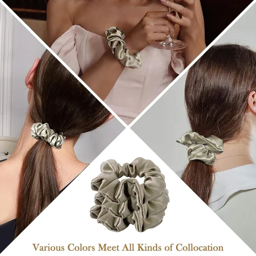 Vista 5 de Lazos para el cabello de seda de morera, prevención del encrespamiento y sin daños, accesorios para dormir y noche para mujeres (albaricoque)