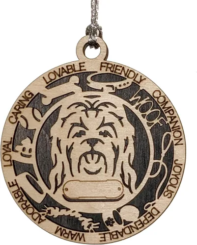 Vista 128 de Adorno de Navidad personalizado para perro Cavalier King Charles Spaniel, redondo de 3 pulgadas, madera cortada con láser de 2 capas, nombre y texto