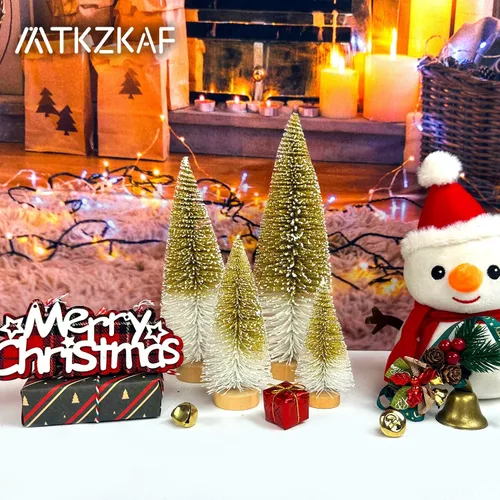 Vista 3 de Mini árboles de Navidad de cepillo para botellas, árboles de Navidad para decoraciones navideñas, multicolor para mesa, árbol de Navidad degradado